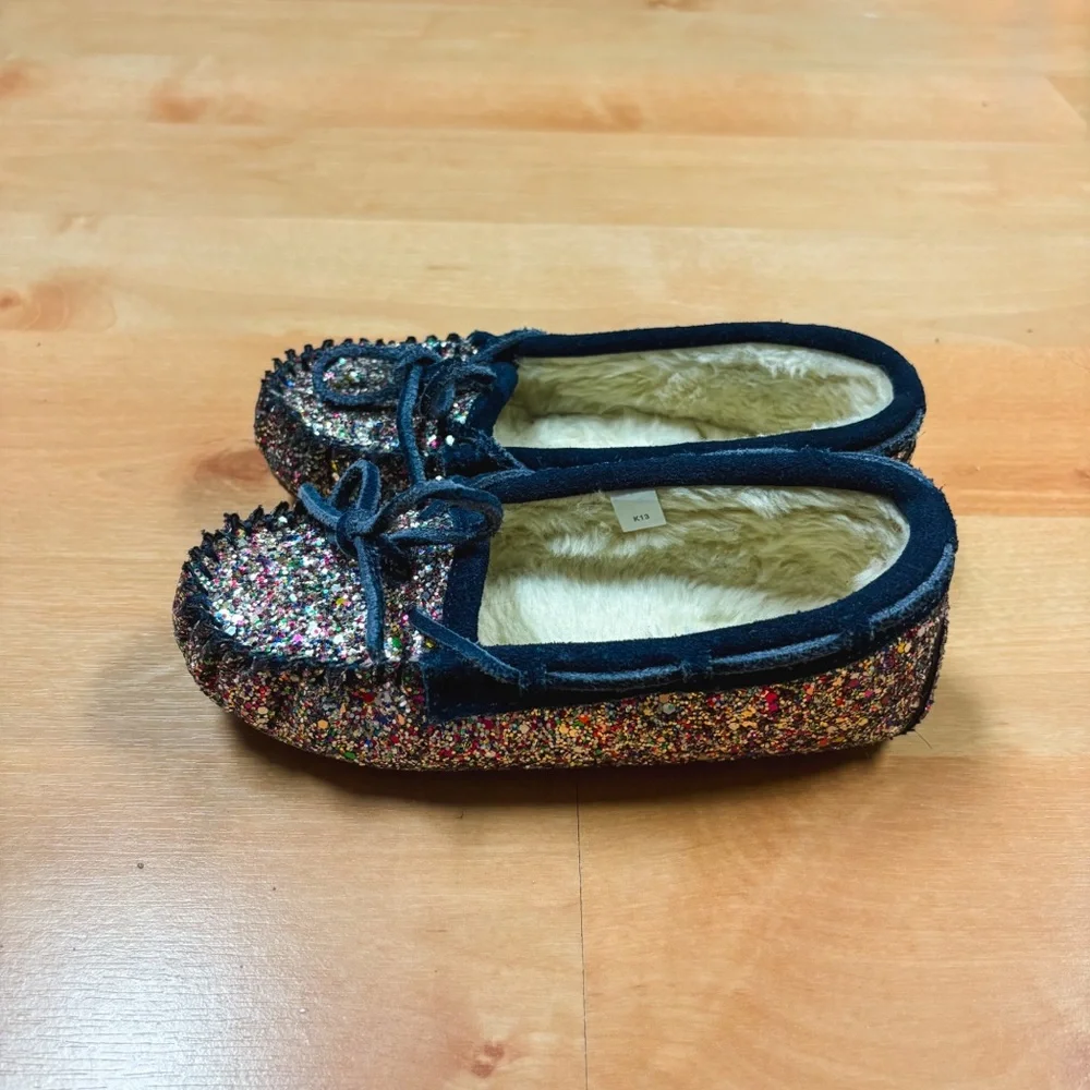 Crewcuts by J Crew Navy Blue & Rainbow Glitter Slip-On Moccasins Kids Size 13